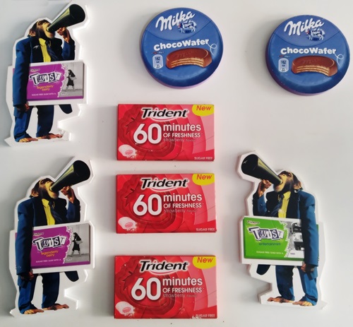 Lote de 8 pesas publicitarias de Trident y Milka