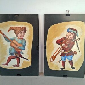 Par de pinturas de músicos mediavales
