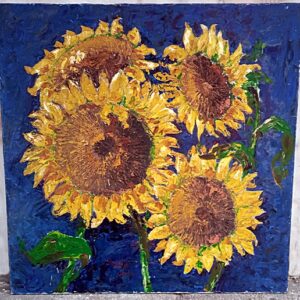 Pintura de girasoles matérica