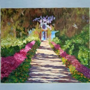 Pintura al óleo de camino de jardín